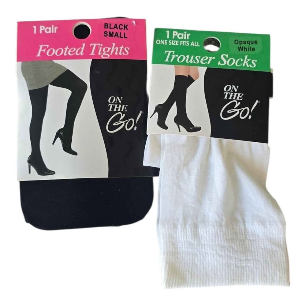 ON THE Go! Black Small Footed Tights and White One Size Trouser Socks
